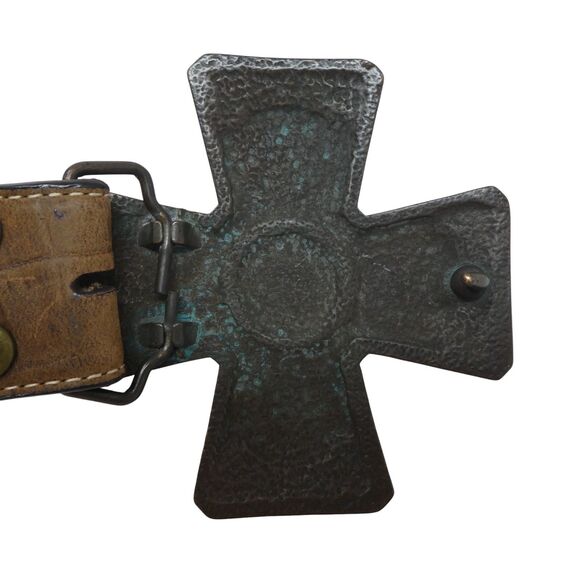 Nocona Brown Croco Print Leather Belt Cross Crystal Buckle Womens Large main image 9